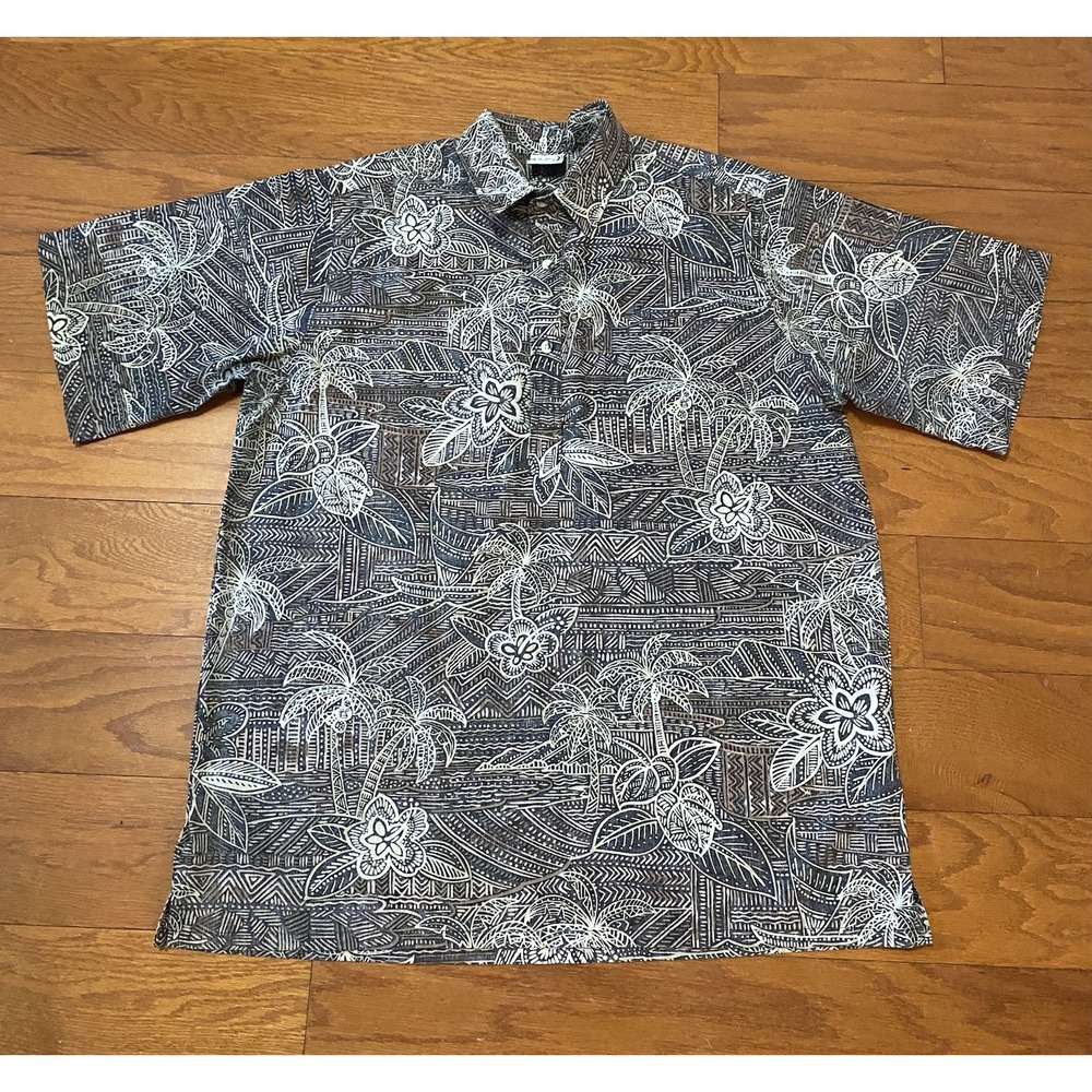 GO BAREFOOT Hawaiian Shirt Palm Trees Floral Print Made In USA Men's Large